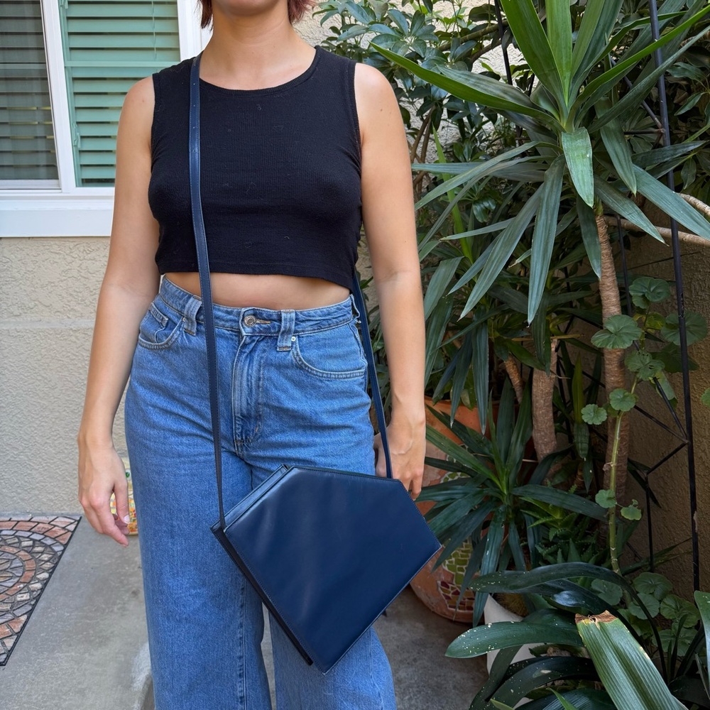 Vintage Navy Blue/Dark Green  Casa Lopez Leather Bag in Dimond Shape